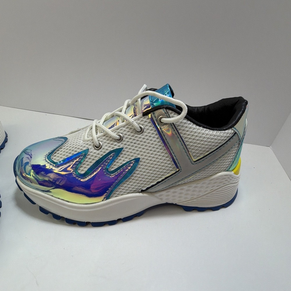 YRU Blaz3 Blaze Holographic Teal Flame Platforms Gothic Punk Rave Sneakers Sz 9 - Picture 10 of 16